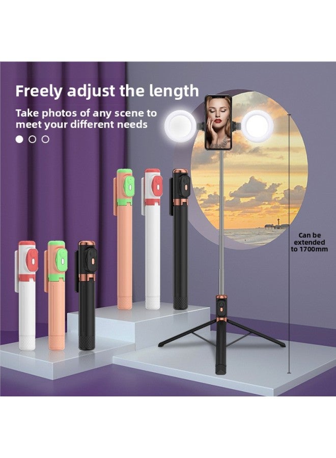 Loquat Mini 1.7m Stainless Steel Selfie Stick Vlog Bluetooth Remote Control Camera Phone Stand Live Tripod-Color:Black Double Lamp  - Image 1