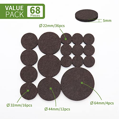 COVERCORNER Felt Furniture Pads for Hardwood Floors 68 PCS, Furniture Pads, Floor Protectors for Hardwood Floors, Felt Pads for Furniture, Round, Dark Brown, Value Pack - Image 2