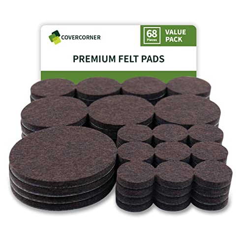 COVERCORNER Felt Furniture Pads for Hardwood Floors 68 PCS, Furniture Pads, Floor Protectors for Hardwood Floors, Felt Pads for Furniture, Round, Dark Brown, Value Pack - Image 1