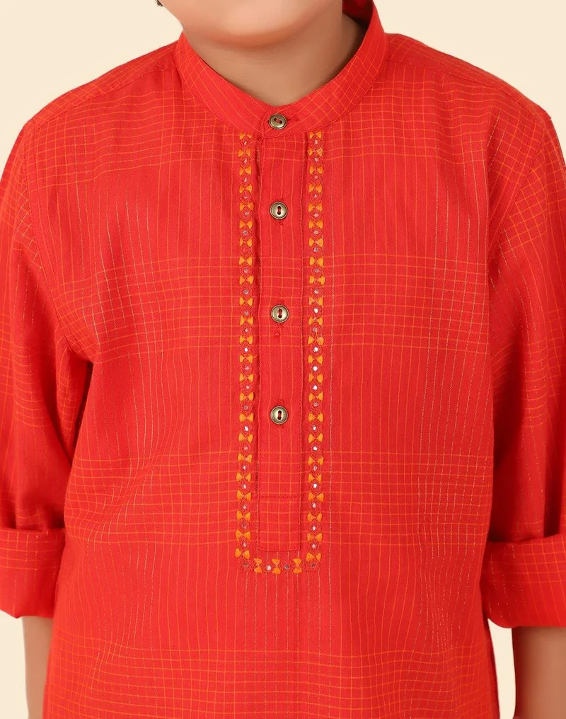 Fabindia  Red Cotton Embroidered Long Kurta for Men | Best Price UAE