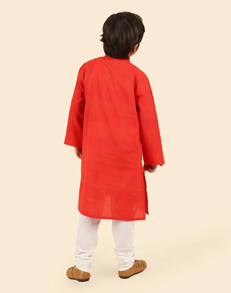 Fabindia Red Cotton Embroidered Long Kurta