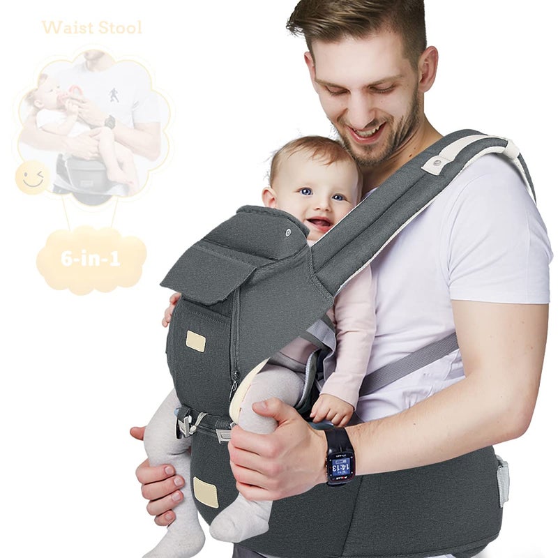 FRUITEAM 6in1 Baby Carrier with Waist Stool One Size Fits All Adapt to Newborn Baby Hip Carrier for Breastfeeding Infant Toddler