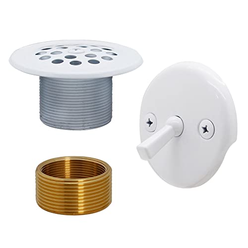 Westbrass D92K-50 1-3/8" Fine Thread Grid Strainer Drain Cover with Trip Lever Faceplate and Conversion Adaptor Bushing, Powder Coat White - Image 1