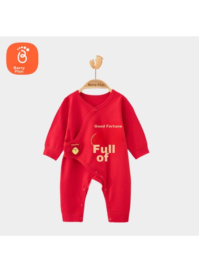 Babyprints Babyprints Baby Romper, Festive Full Moon Outfit, Bright Red Baby Clothes, Newborn Pure Cotton Onesie, Fugai 59  - Image 2