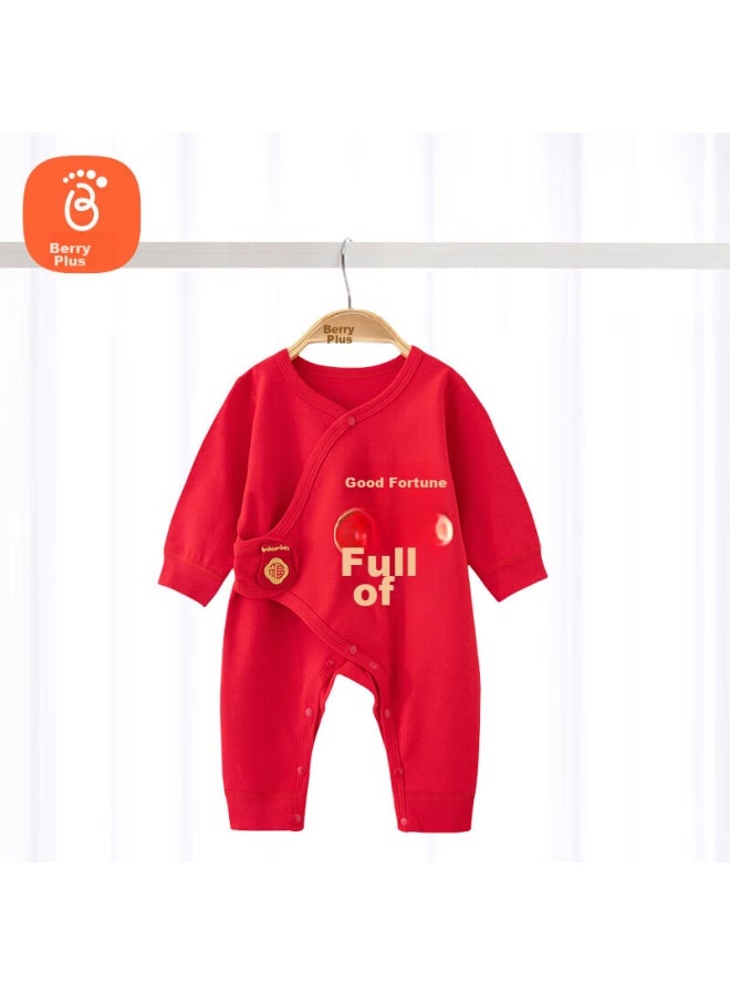 Babyprints Babyprints Baby Romper, Festive Full Moon Outfit, Bright Red Baby Clothes, Newborn Pure Cotton Onesie, Fugai 59  - Image 1