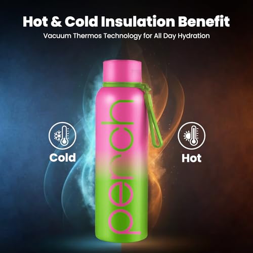 Perch Zion Hot & Cold Steel Water Bottle Set of 2 (720 ml Each), ISI Certified, Vacuum Insulated | Leak Proof, BPA-Free | for Couples, Gift for His & Her |Kids, Men & Women|Beach Brown & Green-Pink - Image 4