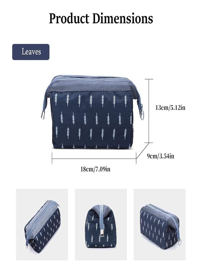 AASHRIT Naylon Cosmetic Toiletry Makeup Pouch with Portable Travel Multipurpose Water-Resistant Zipper Makeup Brush Bags - Blue Leaf ASCPBF-77 - Image 2