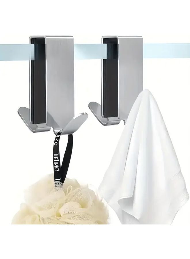 قطعتان من خطافات الحمام الفولاذية غير القابلة للثقب للباب الزجاجي لتعليق المناشف - Image 2