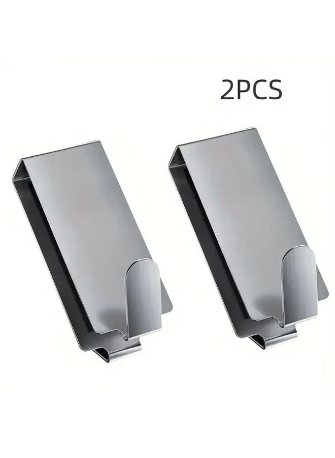 قطعتان من خطافات الحمام الفولاذية غير القابلة للثقب للباب الزجاجي لتعليق المناشف - Image 1