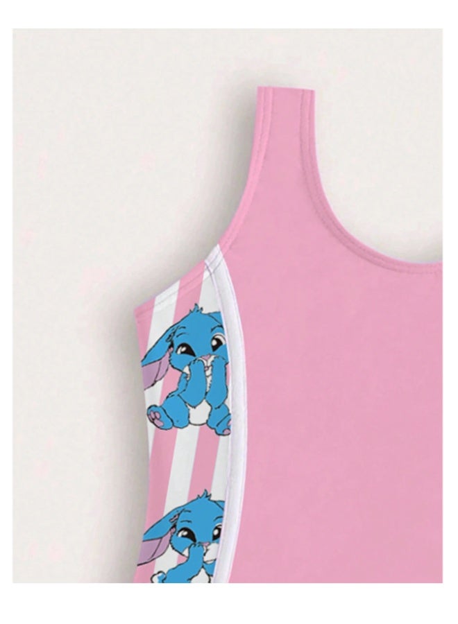 Girls' summer swimsuit - one piece in pink with rabbit prints, suitable for the beach, summer and resorts (4-5 years) - Image 3