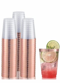 Rose Gold Rimmed Plastic Cup, 20Pack 10oz Clear Plastic Cups Tumblers, Fancy Disposable Hard Plastic Cups with Gold Rim for Wedding Cups Elegant Party Cup