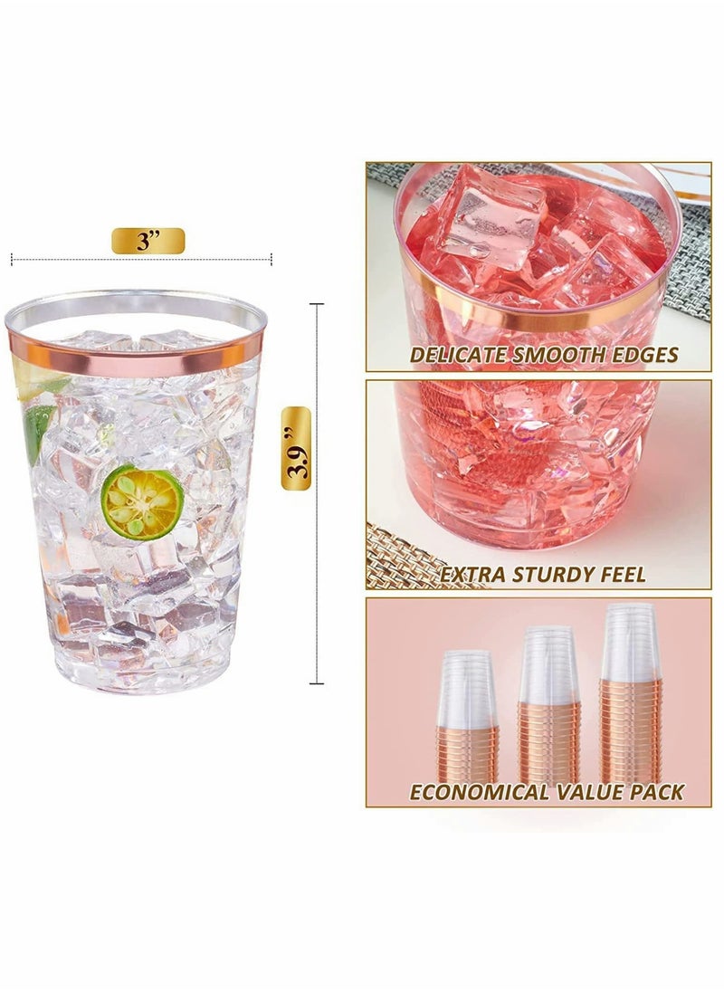 KASTWAVE - Rose Gold Rimmed Plastic Cup, 20Pack 10oz Clear Plastic Cups Tumblers, Fancy Disposable Hard Plastic Cups with Gold Rim for Wedding Cups Elegant Party Cup - Image 1