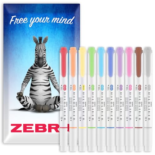 Zebra Pen Mildliner Creative Marker Highlighter Pens Double Ended Chisel Bullet Tip Nib Ideal for School Revision Scrapbooking Bullet Journaling Writing In Cardboard Wallet Essential - Image 1
