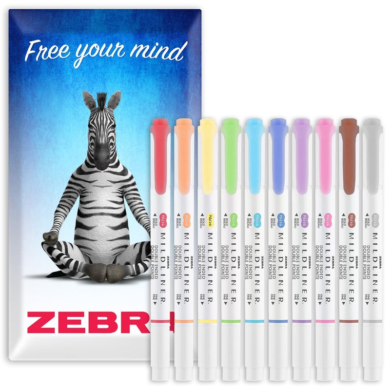 Zebra Pen Mildliner Creative Marker Highlighter Pens Double Ended Chisel Bullet Tip Nib Ideal for School Revision Scrapbooking Bullet Journaling Writing In Cardboard Wallet Essential - Image 2