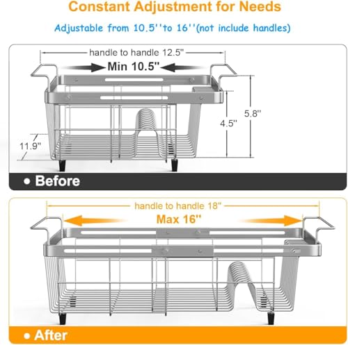 Homics Expandable in Sink Dish Drying Rack Adjustable Capacity 10516 Stainless Steel Over The Sink Dish Drying Rack Dish Drainer for Kitchen Sink Counter with Utensil Holder - Image 3