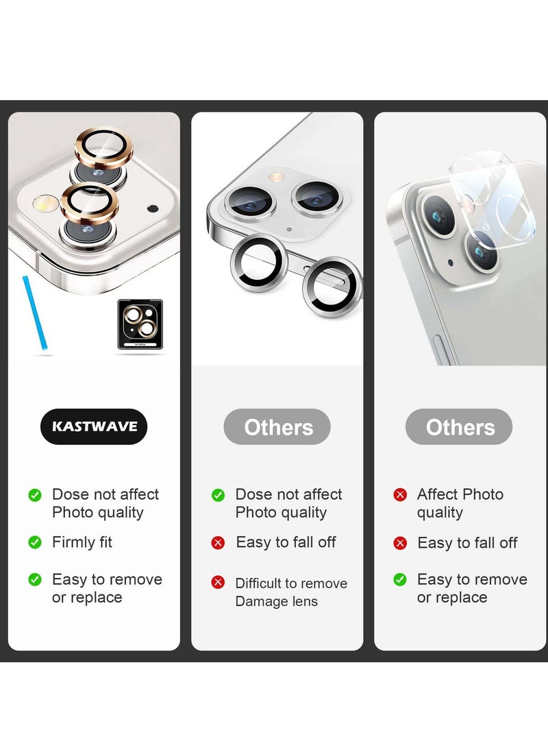 KASTWAVE KASTWAVE for iPhone 14 / 14 Plus Camera Lens Protector, 9H Tempered Glass Camera Cover Screen Protector Metal Individual Ring Protector for iPhone 14 and iPhone 14 Plus (2 Set, Gold) - Image 3