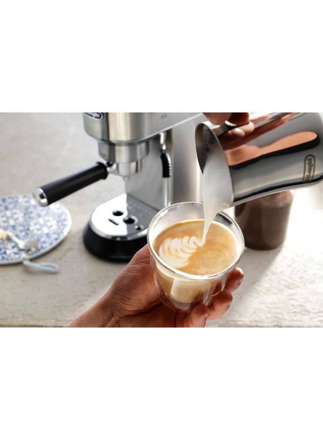 ديلونجي آلة إسبريسو ديديكا آرت - فوهة رغوة الحليب MyLatteArt، قضيب بخار دقيق، مكبس فولاذي متضمن - اصنع إسبريسو وكابتشينو وفن اللاتيه المثالي في المنزل - 1.1 لتر 1450 واط EC885.M فضي - Image 3