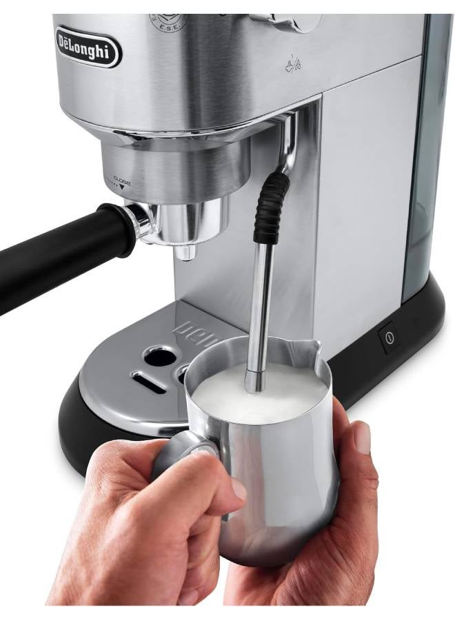 ديلونجي آلة إسبريسو ديديكا آرت - فوهة رغوة الحليب MyLatteArt، قضيب بخار دقيق، مكبس فولاذي متضمن - اصنع إسبريسو وكابتشينو وفن اللاتيه المثالي في المنزل - 1.1 لتر 1450 واط EC885.M فضي - Image 2