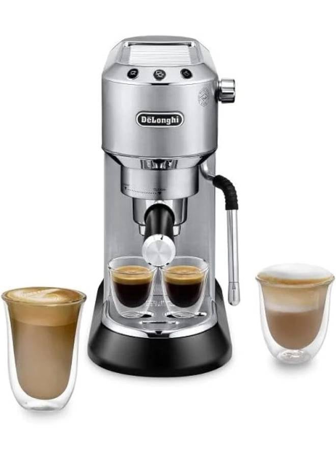 ديلونجي آلة إسبريسو ديديكا آرت - فوهة رغوة الحليب MyLatteArt، قضيب بخار دقيق، مكبس فولاذي متضمن - اصنع إسبريسو وكابتشينو وفن اللاتيه المثالي في المنزل - 1.1 لتر 1450 واط EC885.M فضي - Image 1