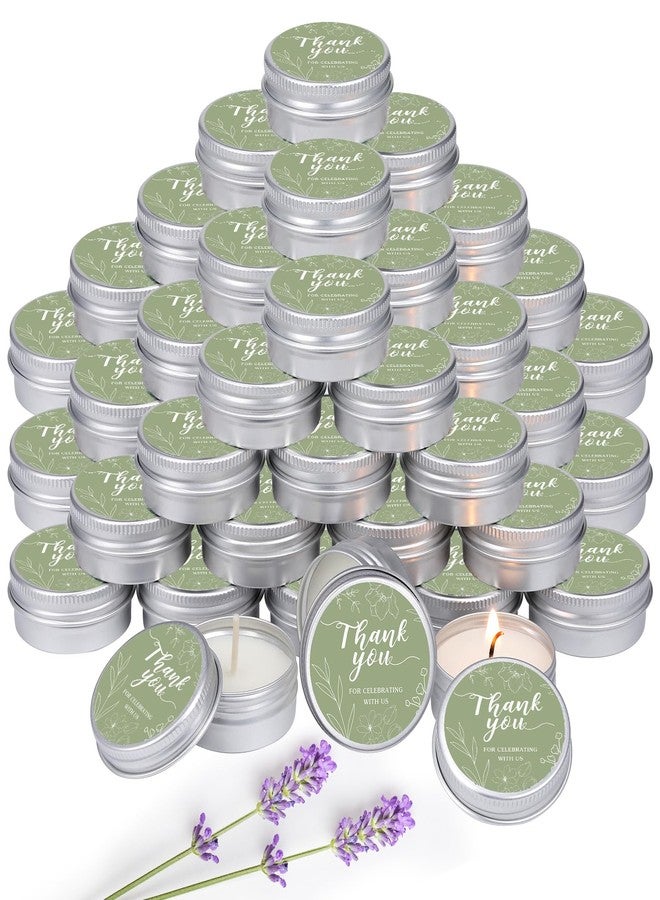 MTLEE 50 Pcs Thank You Candles Gift Wedding Favors Baby Shower for Guests 1 oz Lavender Scented Soy Wax Candle Aromatherapy Candle Favors for Bridal Baby Shower(Sage Green,Floral) - Image 1