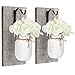 Mkono Mkono Wall Sconces Wood Boards Mason Jar Sconces Set with Hydrangea Flower Rustic Wall Decor Vintage Home Decor White - Image 2