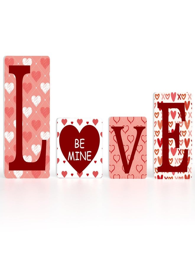 Hedeey Valentines Day Wooden Love Table Signs Decorations Freestanding Love Tabletop Decor 4Pcs Heart Table Centerpieces for Tiered Tray Home Office Shelf Married Anniversary Wedding Party Supplies - Image 1