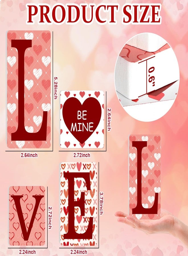 Hedeey Valentines Day Wooden Love Table Signs Decorations Freestanding Love Tabletop Decor 4Pcs Heart Table Centerpieces for Tiered Tray Home Office Shelf Married Anniversary Wedding Party Supplies - Image 2