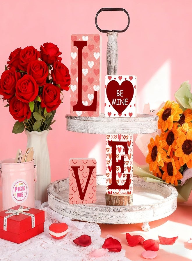 Hedeey Valentines Day Wooden Love Table Signs Decorations Freestanding Love Tabletop Decor 4Pcs Heart Table Centerpieces for Tiered Tray Home Office Shelf Married Anniversary Wedding Party Supplies - Image 4