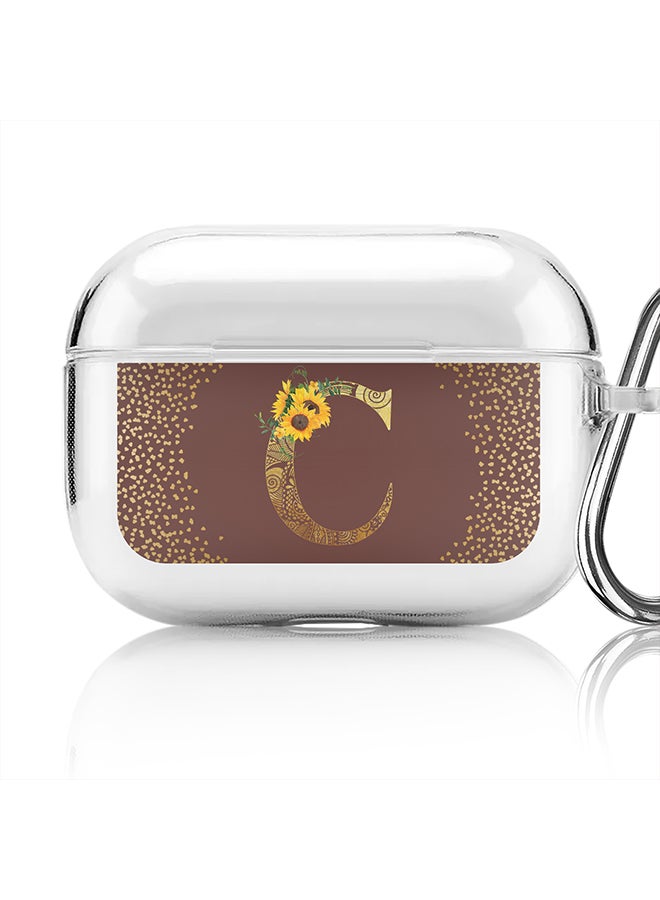 Stylizedd Classic Clear printed Case for Apple Airpods Pro Soft TPU Gel Thin Transparent Flexible Cover - Custom Monogram Initial Letter Mandala Floral Pattern Alphabet - C (Brown ) - Image 1