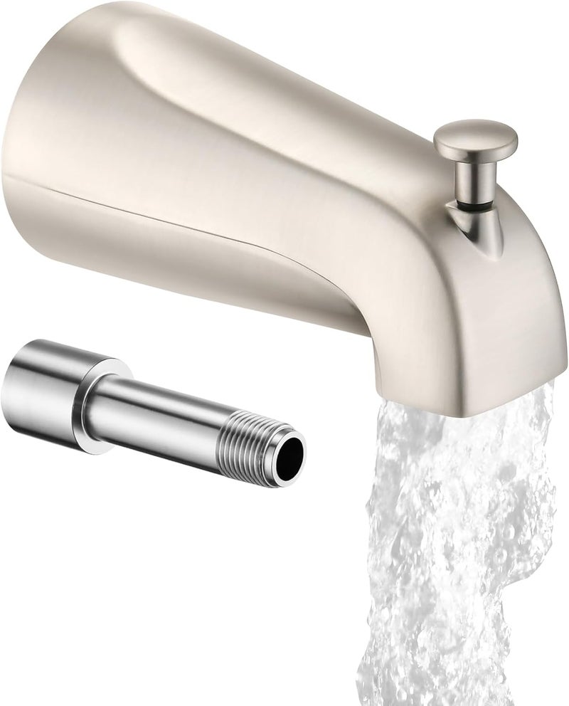 OrgCreator All Metal Bathtub Spout with Diverter, 5.3 Inch Tub Spout, Fits 1/2" Copper Slip-On and 1/2" or 3/4" IPS Threaded Pipes, Easy Lift to Switch, Leak-Free, Easy DIY Installation, Brushed Nickel - Image 1