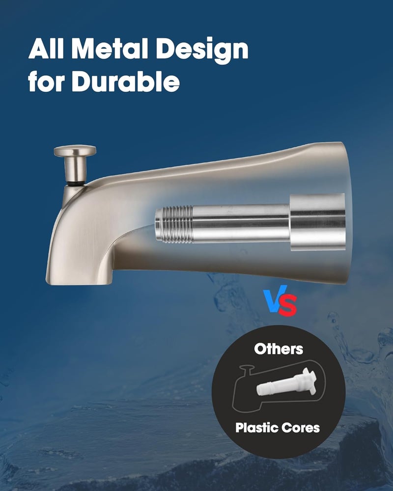 OrgCreator All Metal Bathtub Spout with Diverter, 5.3 Inch Tub Spout, Fits 1/2" Copper Slip-On and 1/2" or 3/4" IPS Threaded Pipes, Easy Lift to Switch, Leak-Free, Easy DIY Installation, Brushed Nickel - Image 4