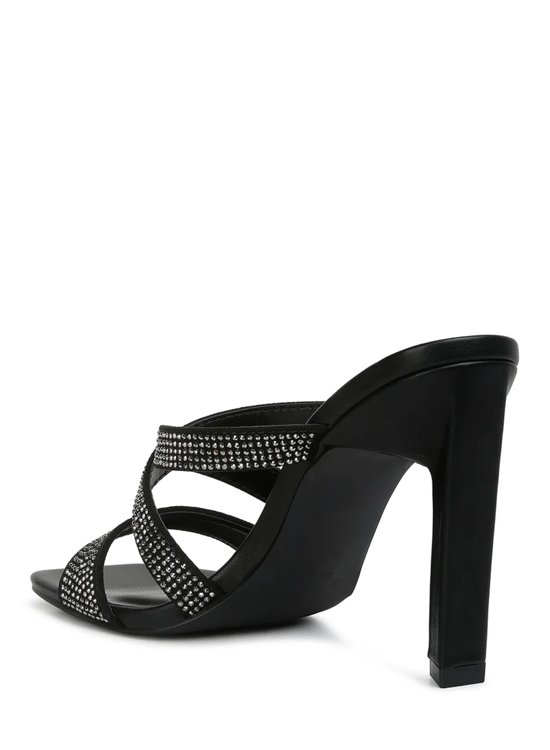 London Rag Rhinestone Embellished Straps Sandals in Black
