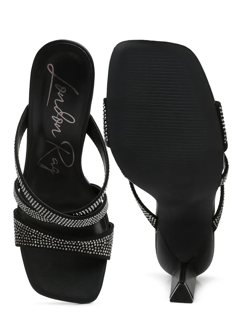 London Rag Rhinestone Embellished Straps Sandals in Black