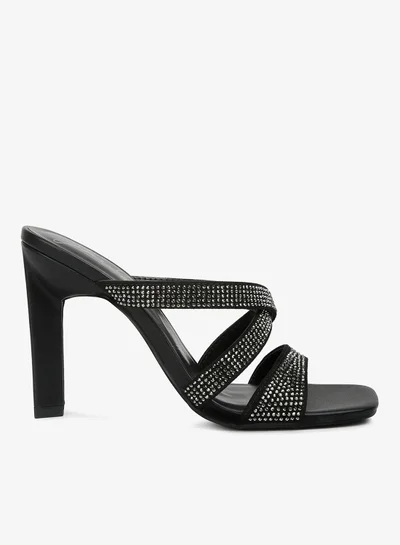 London Rag Rhinestone Embellished Straps Sandals in Black