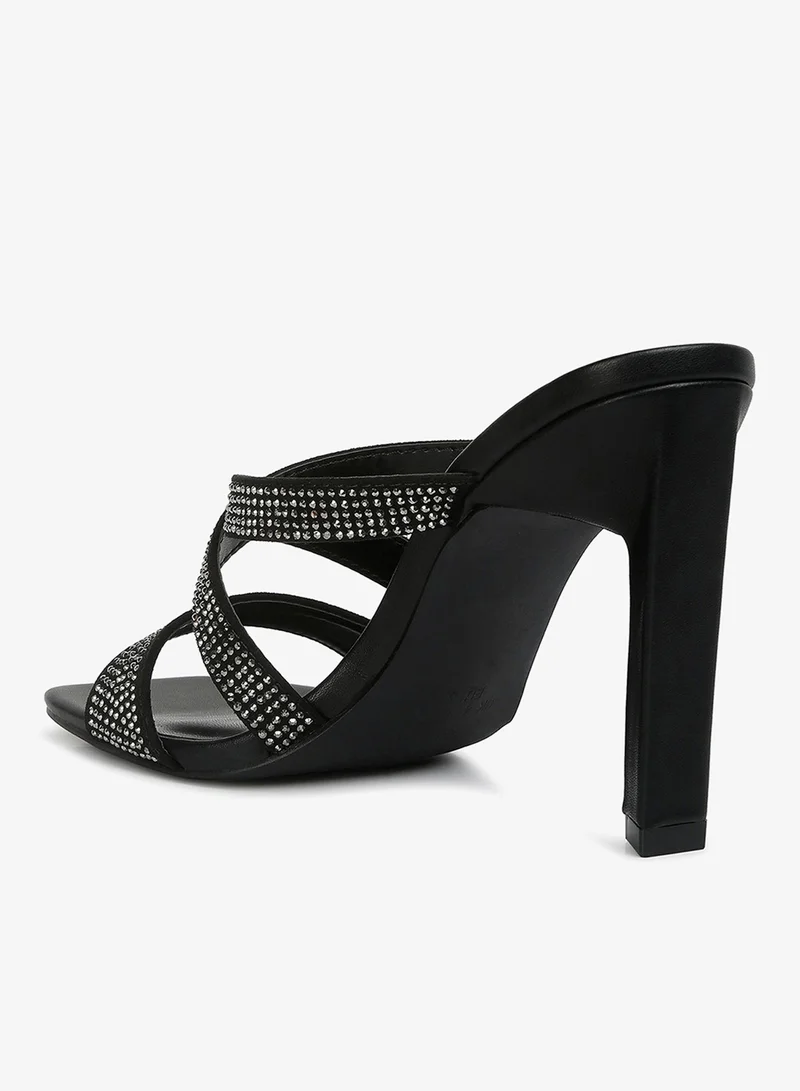London Rag Rhinestone Embellished Straps Sandals in Black