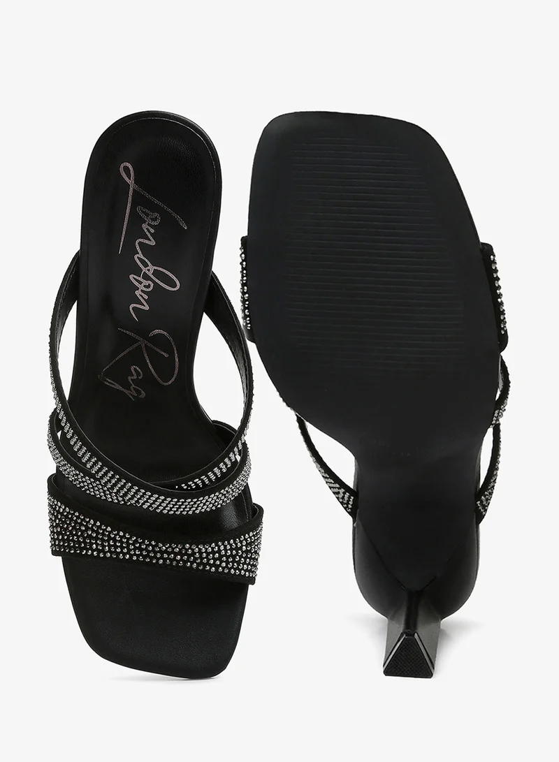 London Rag Rhinestone Embellished Straps Sandals in Black