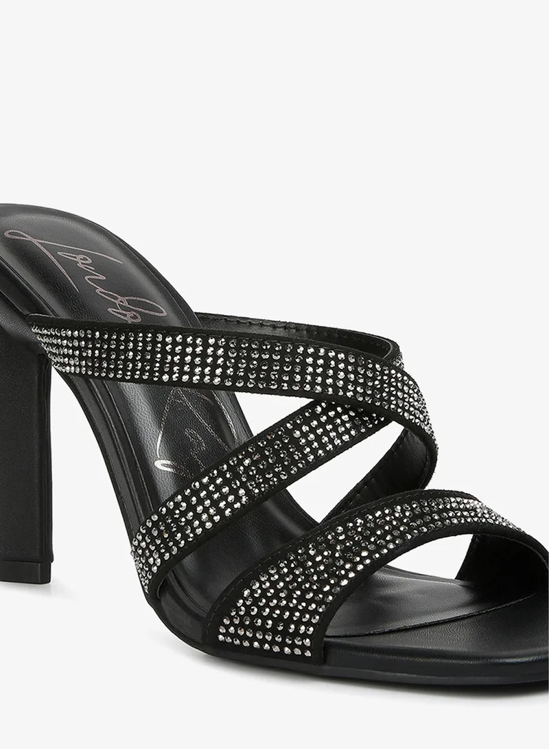 London Rag Rhinestone Embellished Straps Sandals in Black