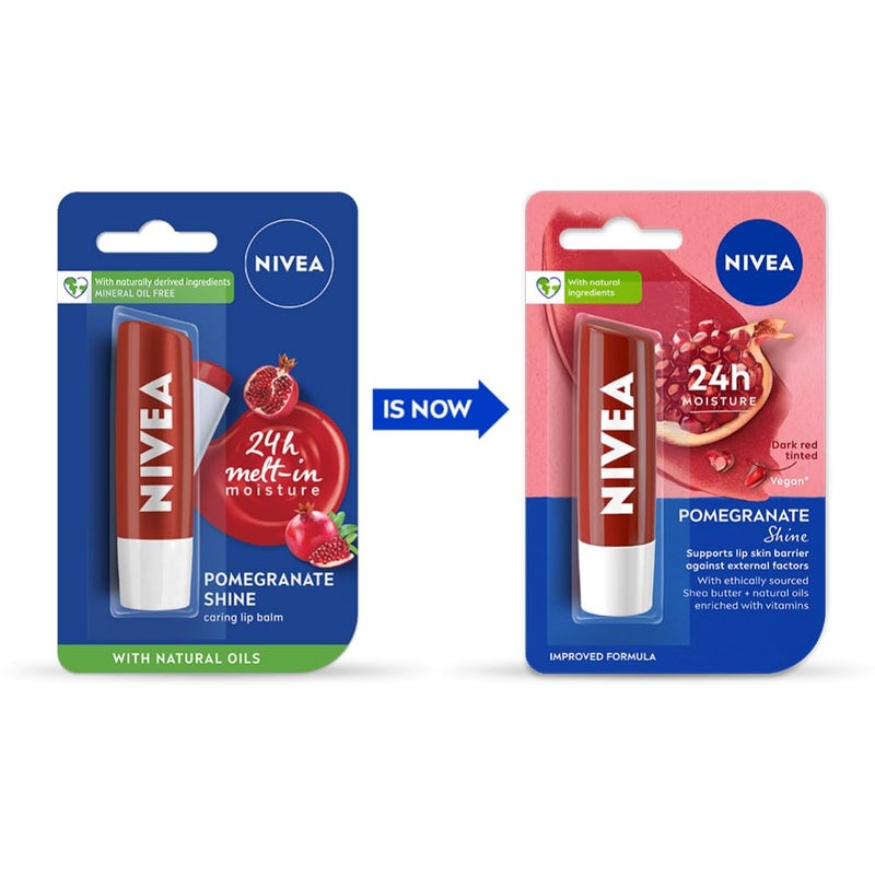 NIVEA Shine Caring Lip Balm Pomegranate 48G Red - Image 2