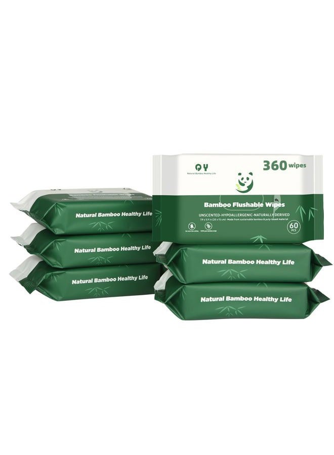 QINGYA Bamboo Moist Toilet Paper, Flushable, 15 x 20 cm, Wet Wipes, Toilet Tissues, Containing Aloe Vera, Biodegradable, Suitable for Women / Children / Adults, Naturally Friendly, Pack of 360 (Pack of 6) - Image 1