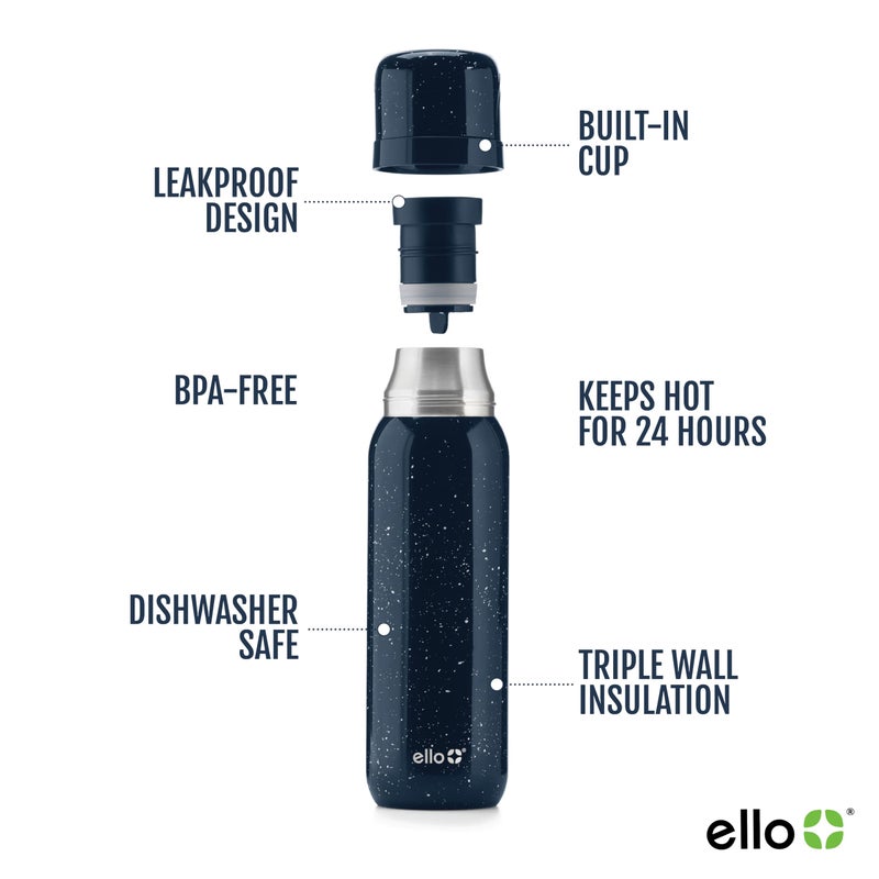 Ello Therma 32oz Insulated Stainless Steel Thermos for Hot & Cold Beverages with Leak Proof Lid & Built-in Cup, Triple Wall Insulation, Hot 24 Hrs, Perfect for Coffee,Tea, Dishwasher Safe, Blue - Image 3