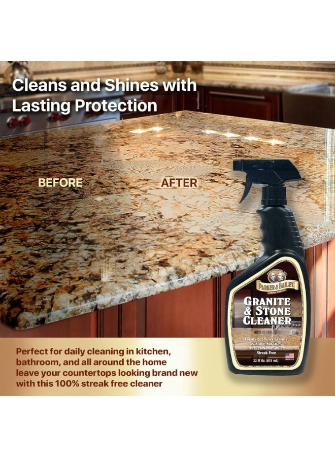 Parker & Bailey منظف باركر وبايلي للجرانيت والحجر - منظف أسطح الجرانيت، رذاذ تنظيف جزيرة المطبخ، منظف الرخام، منظف البلاط، منظف الأردواز، منظف الجرانيت اليومي، منظف أسطح الحمام - أبيض، 24 أونصة - Image 2