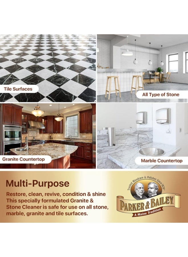 Parker & Bailey منظف باركر وبايلي للجرانيت والحجر - منظف أسطح الجرانيت، رذاذ تنظيف جزيرة المطبخ، منظف الرخام، منظف البلاط، منظف الأردواز، منظف الجرانيت اليومي، منظف أسطح الحمام - أبيض، 24 أونصة - Image 3