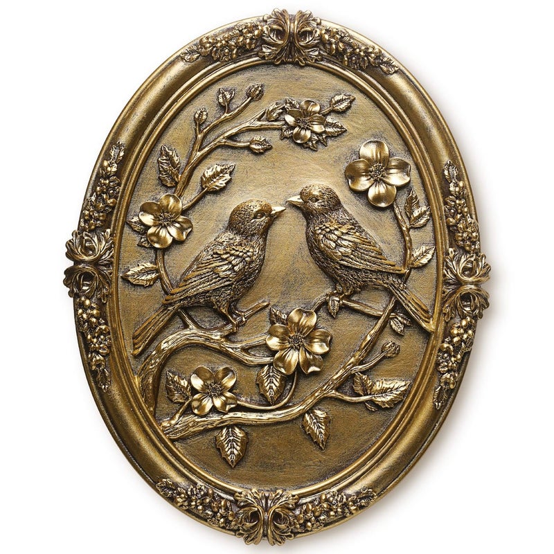 Newinhome Vintage Bird Wall Sculpture,Antique Wall Decor,Retro Art Birds Sculpture,Hand Painted Wall Decoration with Embossed Couple Birds Design,Vintage Wall Decor for Living Room Bedroom Dining Room Hallway, Mothers Day Gifts - Image 1
