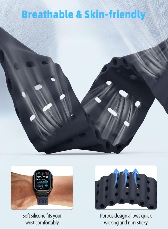 MoKo Ocean Band Compatible with Apple Watch Ultra 3/2/1 49 mm, S11/S10 46 mm, 9/8/7 45 mm, SE3/SE2/SE/6/5/4 44 mm, 3/2/1 42 mm, Breathable Silicone Sports Strap with Metal Connector, Normal, No - Image 3