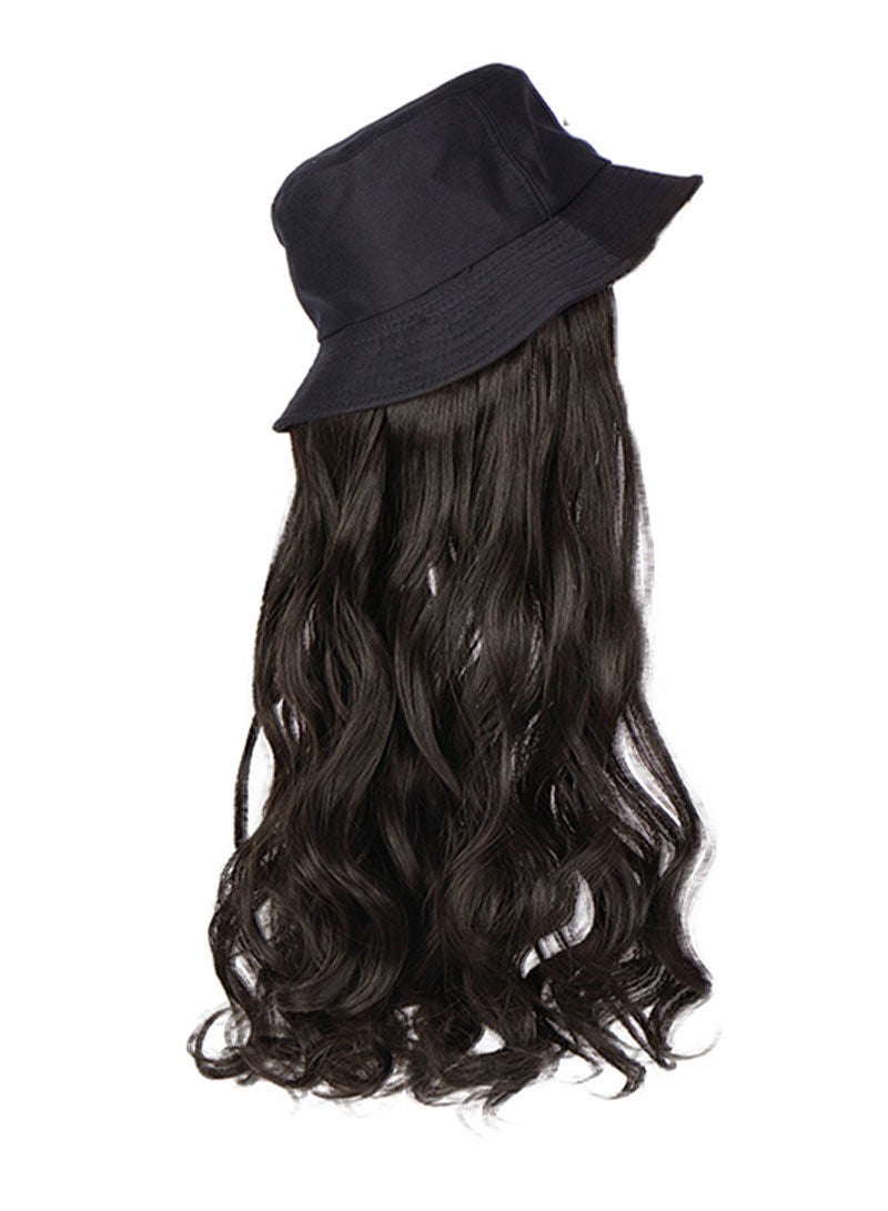 Sharpdo Black Bucket Hat High Temperature Silk Long Straight Hair Synthetic Wig - Image 2