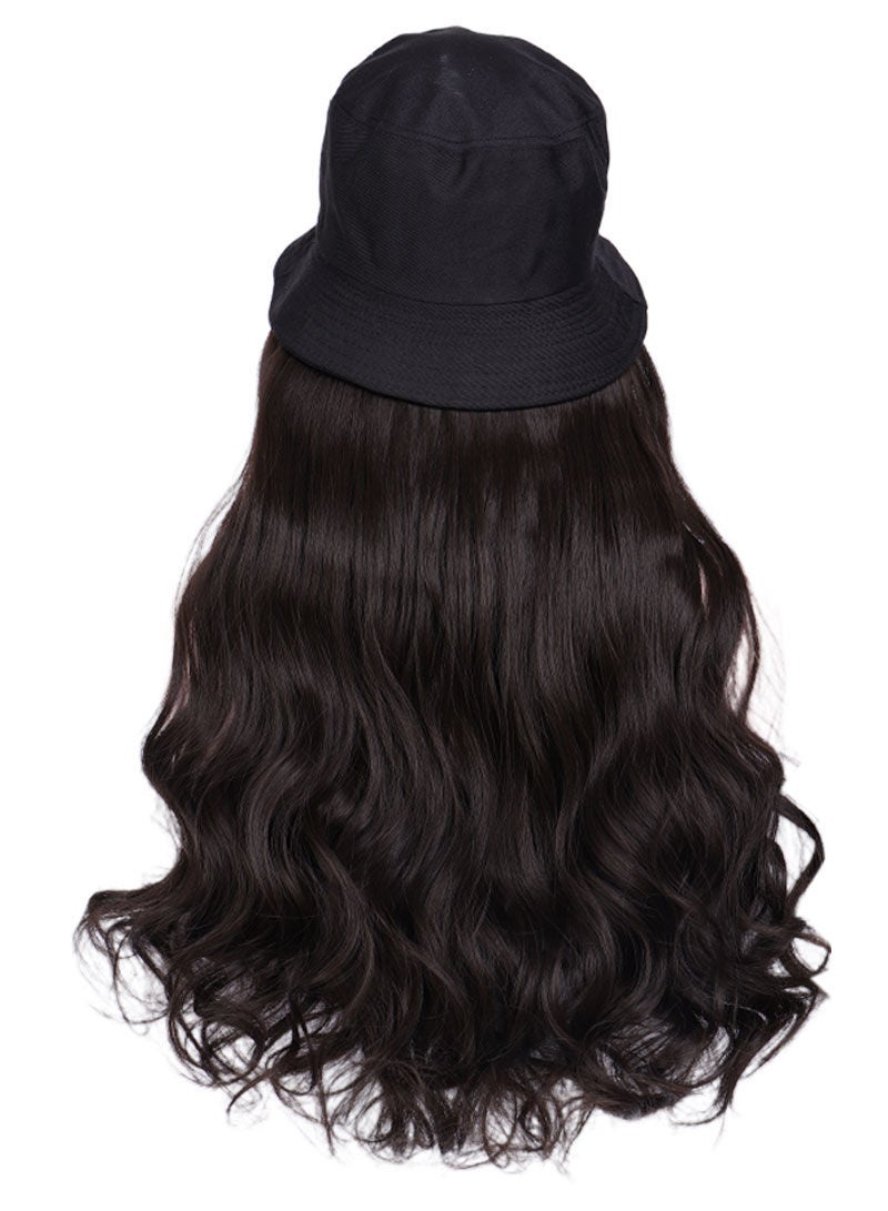 Sharpdo Black Bucket Hat High Temperature Silk Long Straight Hair Synthetic Wig - Image 5