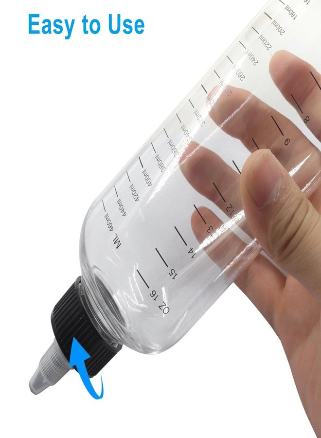 Marvexi 2Pcs Hair Dye Applicator Bottle, 16.9oz Measured Twist-On Top Tip Cap Hair Color Squeeze Bottle 460ml, Transparent Dyeing Tool for Hair Coloring/Salon Professionals - Image 3