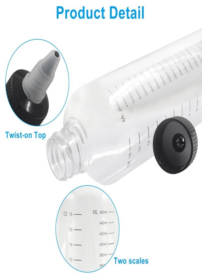 Marvexi 2Pcs Hair Dye Applicator Bottle, 16.9oz Measured Twist-On Top Tip Cap Hair Color Squeeze Bottle 460ml, Transparent Dyeing Tool for Hair Coloring/Salon Professionals - Image 2