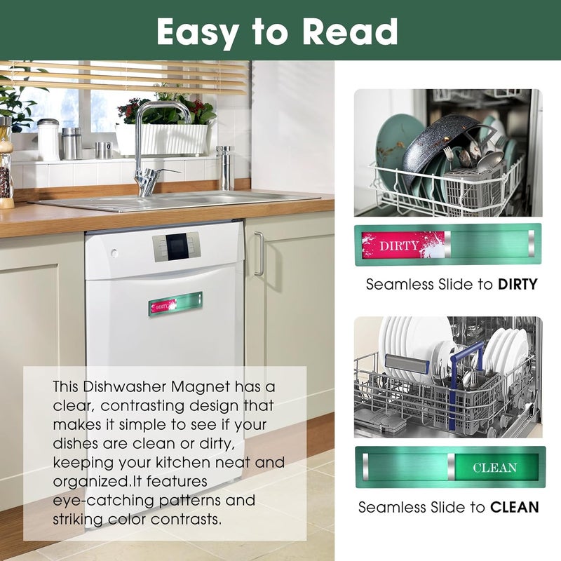 HYF DESIGN 304 Stainless Steel Dishwasher Magnet Clean Dirty Sign, Red & Green Dirty Clean Dishwasher Magnet for Kitchen Decor and Home Organization,Durable Easy Slide with Extra Tape (Green-06) - Image 3