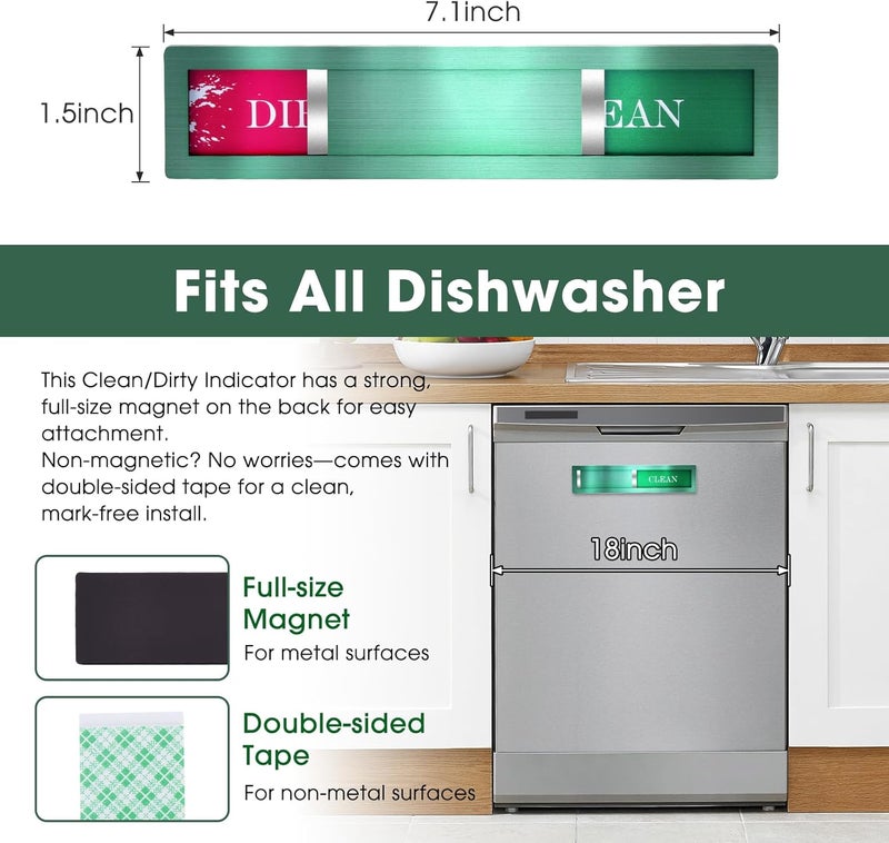HYF DESIGN 304 Stainless Steel Dishwasher Magnet Clean Dirty Sign, Red & Green Dirty Clean Dishwasher Magnet for Kitchen Decor and Home Organization,Durable Easy Slide with Extra Tape (Green-06) - Image 2